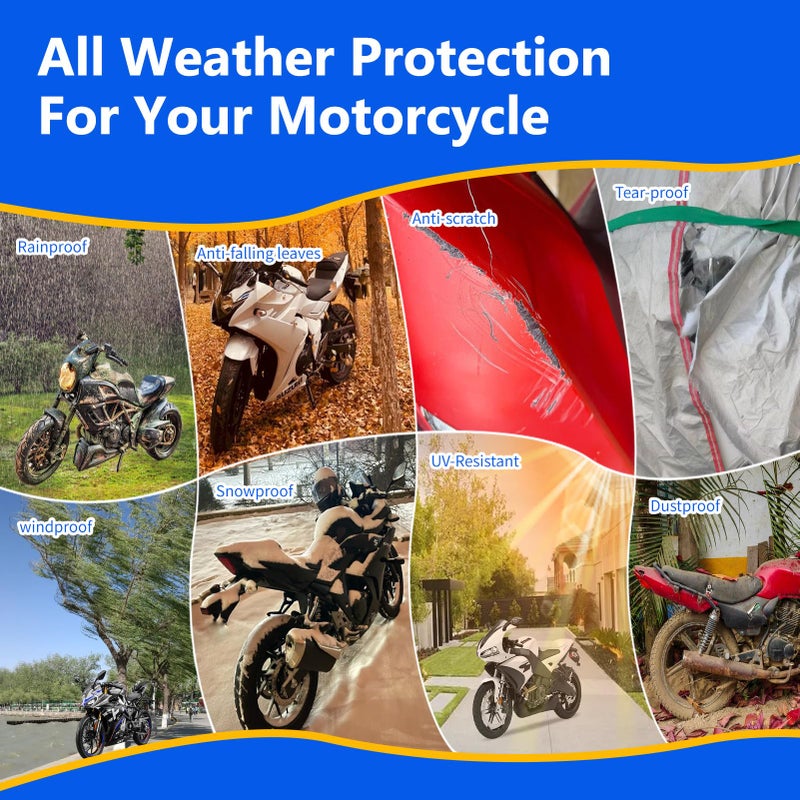 Plscoverit Motorcycle Cover, 600D Heavy Duty Waterproof Motorbike Cover, Dustproof Motorcycles Vehicle Cover Scooter Shelter Protection with Reflective Strips & Storage Bag 97.5"" x 41"" x 50"" - Image 5